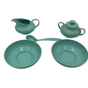Vintage‎ 1950s Gotham Blue Speckled Children's Tea Set Bowls Sugar Creamer Spoon